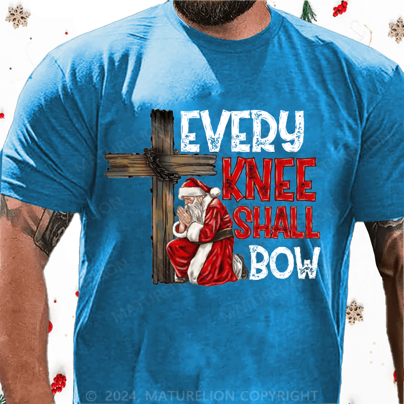 Matuerlion Official Santa Claus Kneel Next To Jesus Belem Star Every Knee Shall Bow Christmas T-shirt