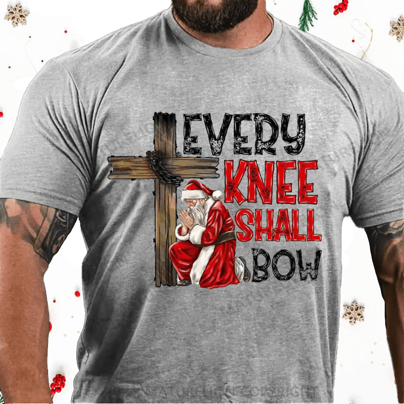 Matuerlion Official Santa Claus Kneel Next To Jesus Belem Star Every Knee Shall Bow Christmas T-shirt