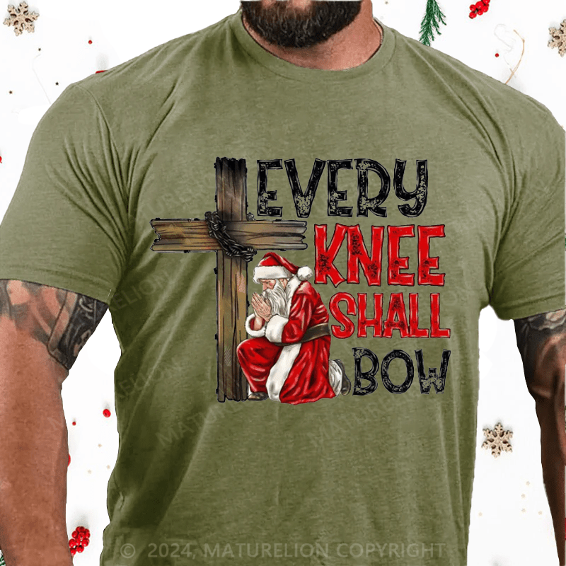 Matuerlion Official Santa Claus Kneel Next To Jesus Belem Star Every Knee Shall Bow Christmas T-shirt