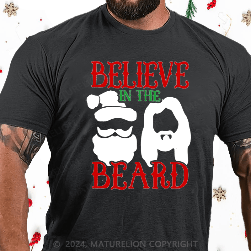 Matuerlion Christmas T-Shirt Believe In The Beard Christian Christmas T-Shirt (Free Customization)