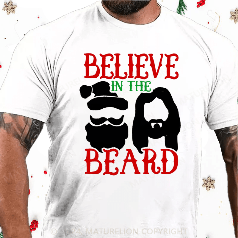 Matuerlion Christmas T-Shirt Believe In The Beard Christian Christmas T-Shirt (Free Customization)