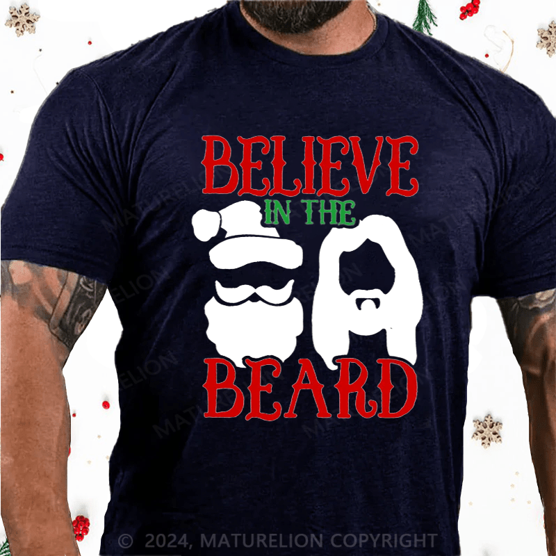 Matuerlion Christmas T-Shirt Believe In The Beard Christian Christmas T-Shirt (Free Customization)