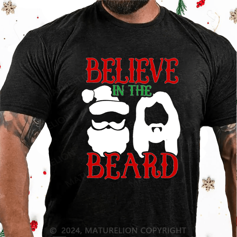Matuerlion Christmas T-Shirt Believe In The Beard Christian Christmas T-Shirt (Free Customization)