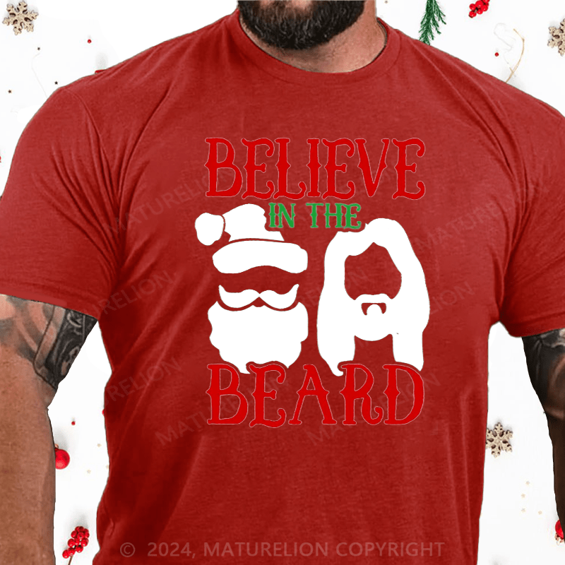 Matuerlion Christmas T-Shirt Believe In The Beard Christian Christmas T-Shirt (Free Customization)