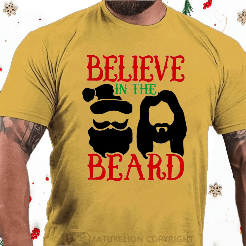 Matuerlion Christmas T-Shirt Believe In The Beard Christian Christmas T-Shirt (Free Customization)