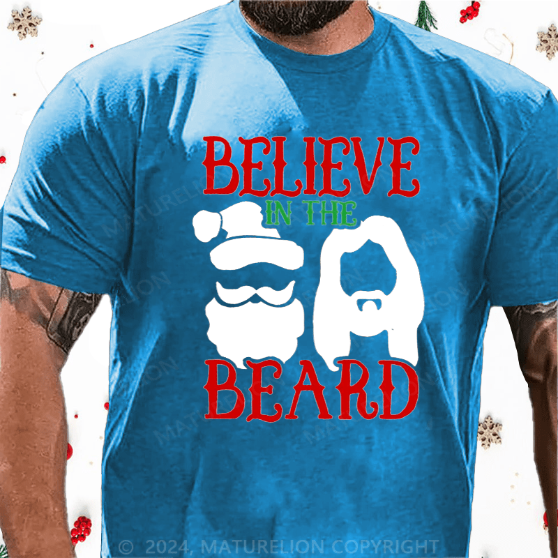 Matuerlion Christmas T-Shirt Believe In The Beard Christian Christmas T-Shirt (Free Customization)
