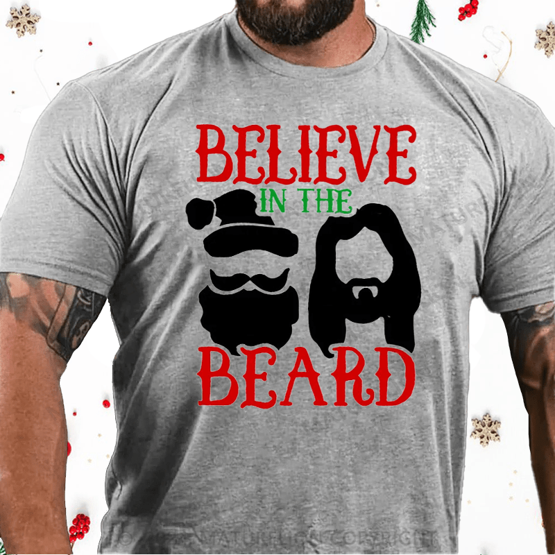 Matuerlion Christmas T-Shirt Believe In The Beard Christian Christmas T-Shirt (Free Customization)