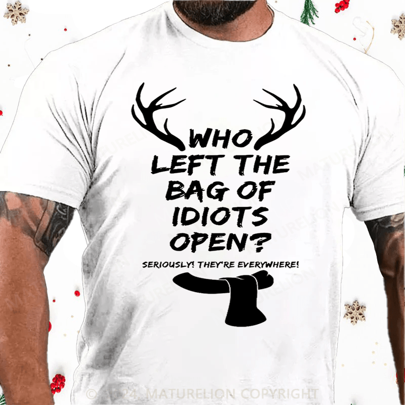 Matuerlion Christmas T-Shirt Men's Who Left The Bag Of Idiots Open T-shirt