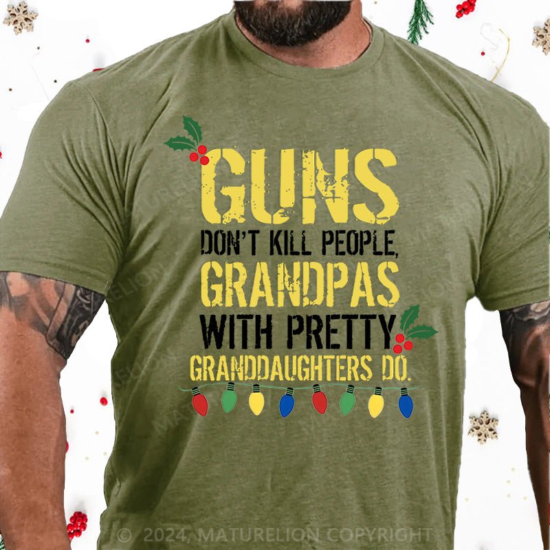 Maturelion Christmas T-Shirt Guns Don't Kill People Grandpas Do Cotton T-shirt