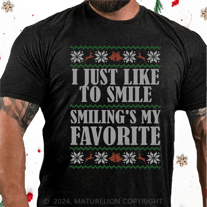 Maturelion Christmas T-Shirt Smiling’s My Favorite Cotton T-Shirt