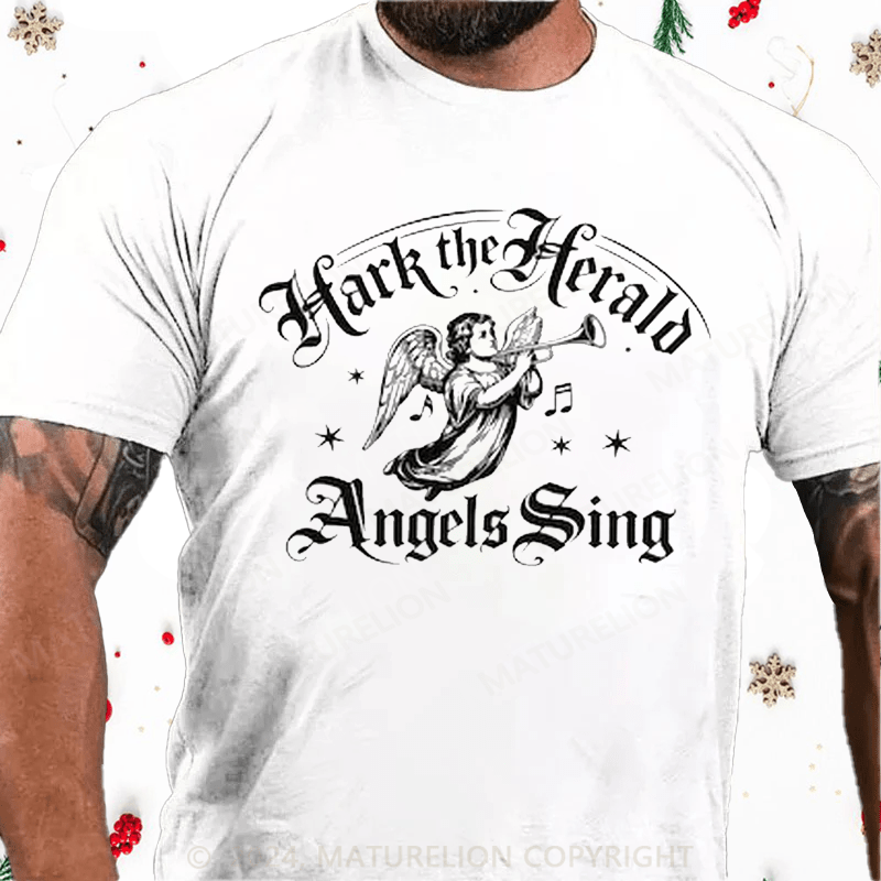 Maturelion Christmas T-Shirt Hark! The Herald Angels Sing Cotton T-Shirt