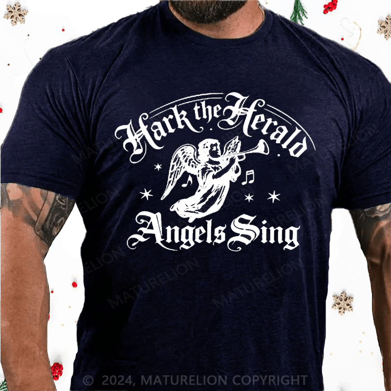 Maturelion Christmas T-Shirt Hark! The Herald Angels Sing Cotton T-Shirt