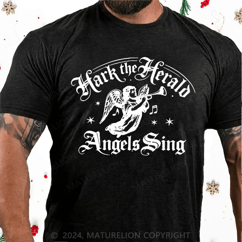Maturelion Christmas T-Shirt Hark! The Herald Angels Sing Cotton T-Shirt
