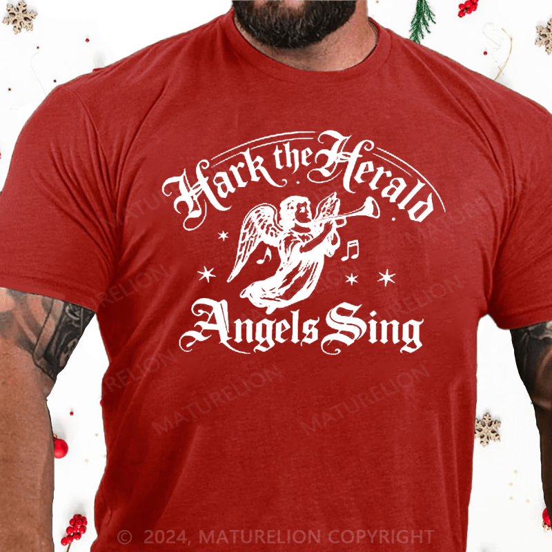 Maturelion Christmas T-Shirt Hark! The Herald Angels Sing Cotton T-Shirt