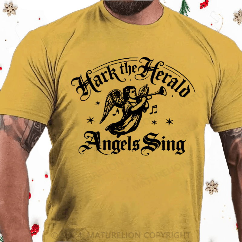 Maturelion Christmas T-Shirt Hark! The Herald Angels Sing Cotton T-Shirt