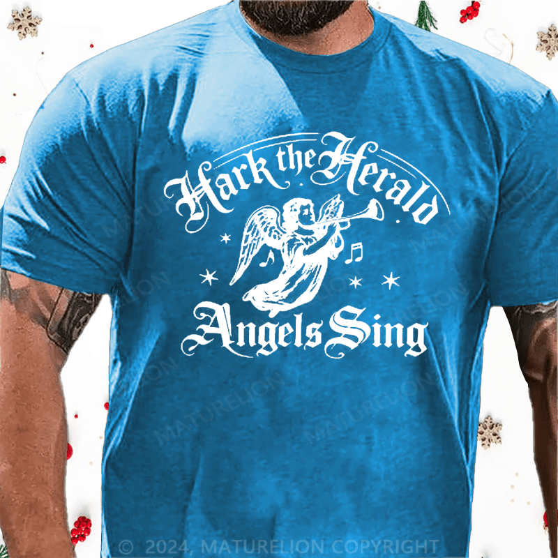 Maturelion Christmas T-Shirt Hark! The Herald Angels Sing Cotton T-Shirt