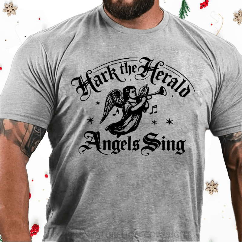 Maturelion Christmas T-Shirt Hark! The Herald Angels Sing Cotton T-Shirt