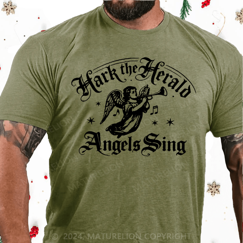 Maturelion Christmas T-Shirt Hark! The Herald Angels Sing Cotton T-Shirt