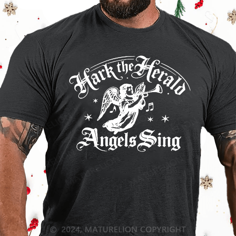 Maturelion Christmas T-Shirt Hark! The Herald Angels Sing Cotton T-Shirt