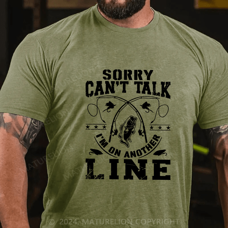 Maturelion Men's T-Shirt Sorry Can'T Talk Line Cotton T-Shirt