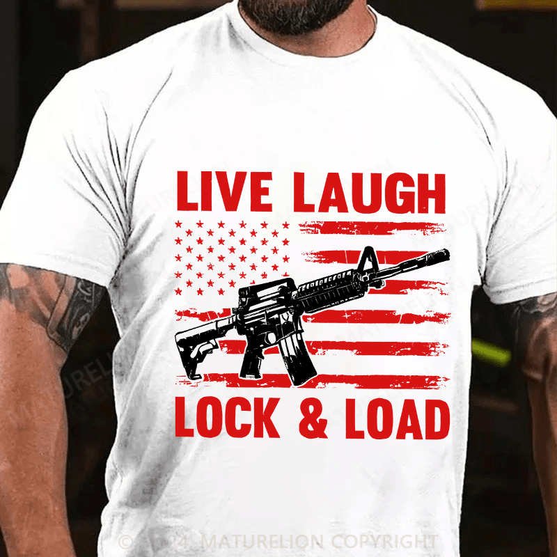 Maturelion Men's T-Shirt Live Laugh Lock & Load Cotton T-Shirt