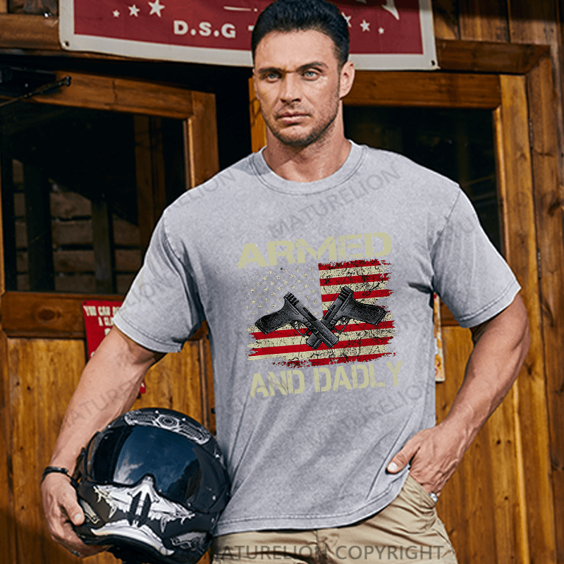 Maturelion Men's T-Shirt Armed And Dadly Cotton T-Shirt