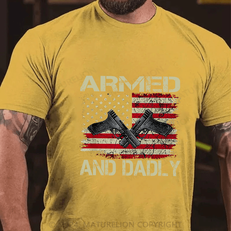 Maturelion Men's T-Shirt Armed And Dadly Cotton T-Shirt