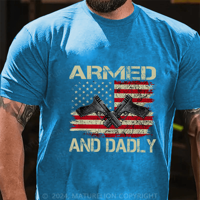 Maturelion Men's T-Shirt Armed And Dadly Cotton T-Shirt