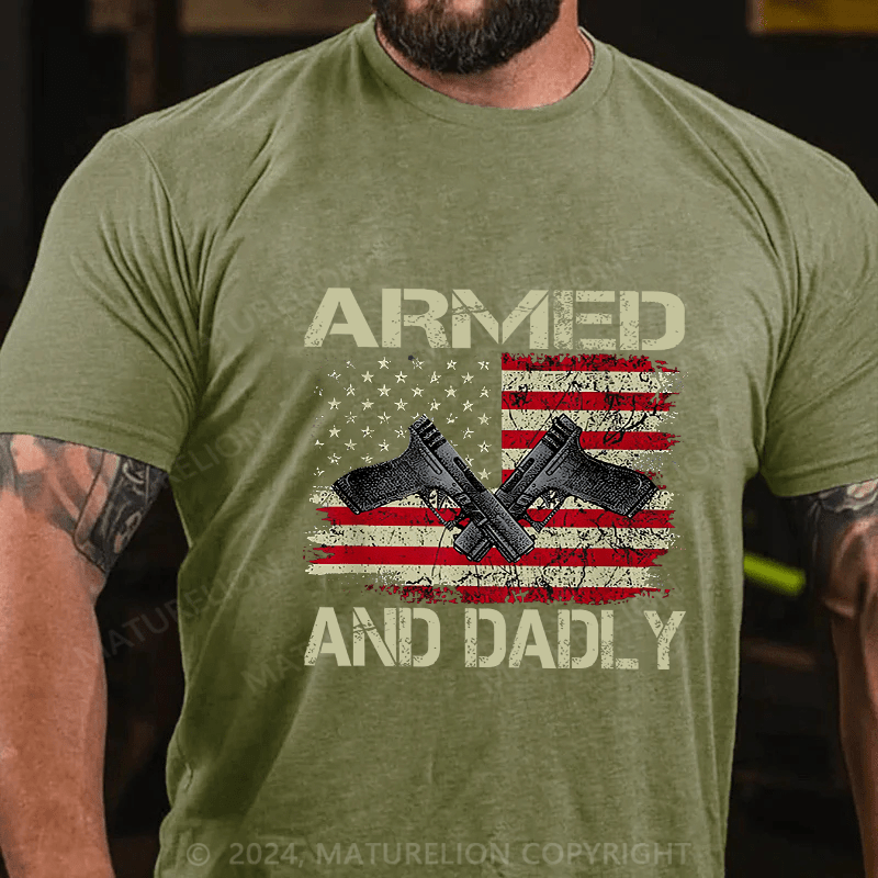 Maturelion Men's T-Shirt Armed And Dadly Cotton T-Shirt