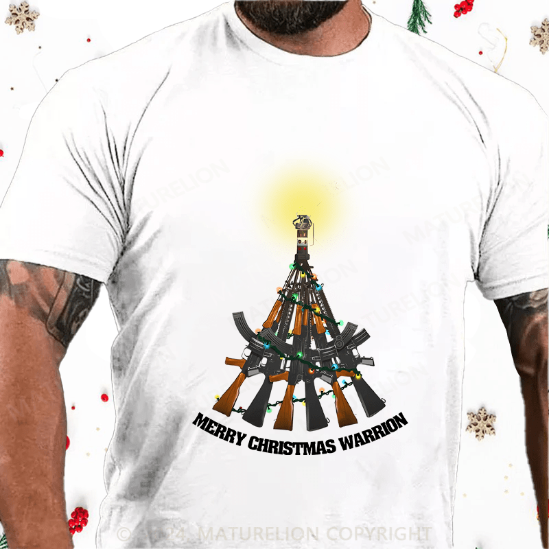 Maturelion Christmas T-Shirt Merry Christmas Warrior Cotton T-Shirt