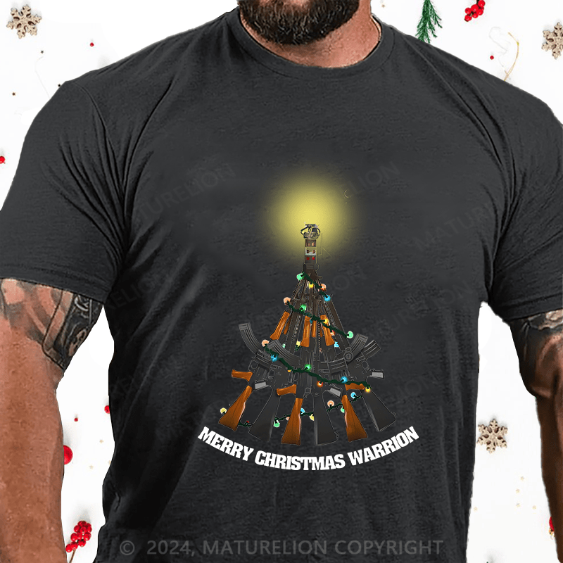 Maturelion Christmas T-Shirt Merry Christmas Warrior Cotton T-Shirt