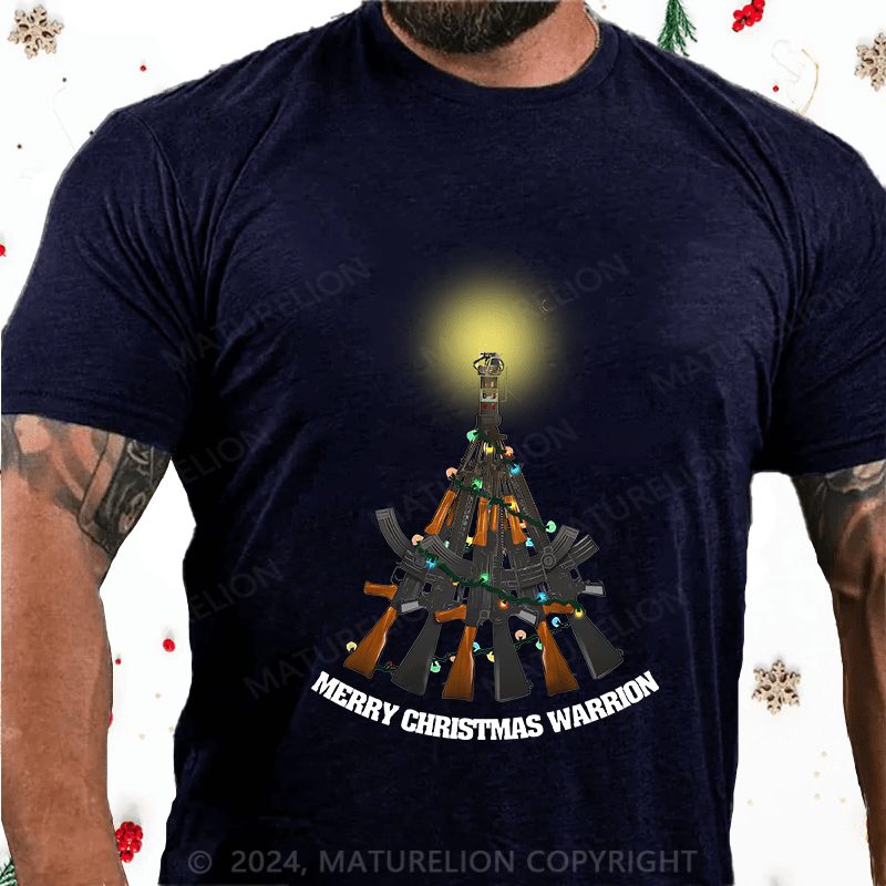 Maturelion Christmas T-Shirt Merry Christmas Warrior Cotton T-Shirt