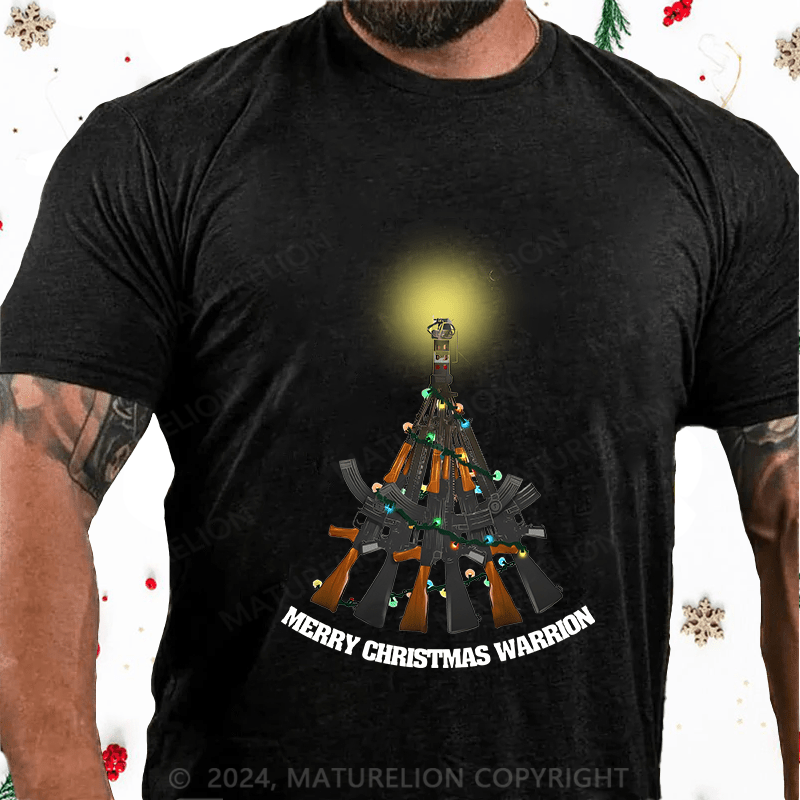 Maturelion Christmas T-Shirt Merry Christmas Warrior Cotton T-Shirt