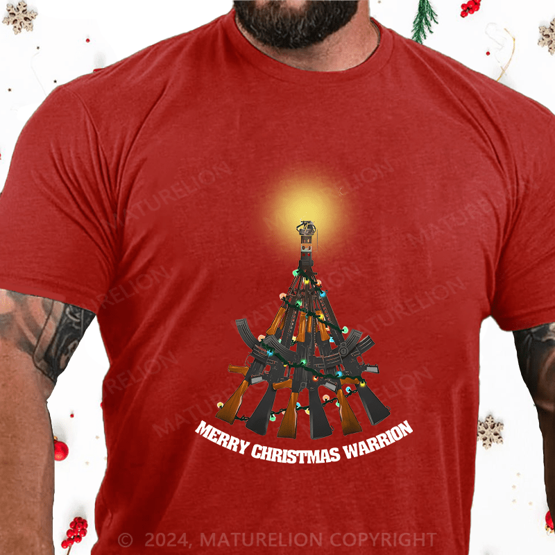 Maturelion Christmas T-Shirt Merry Christmas Warrior Cotton T-Shirt