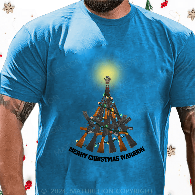 Maturelion Christmas T-Shirt Merry Christmas Warrior Cotton T-Shirt