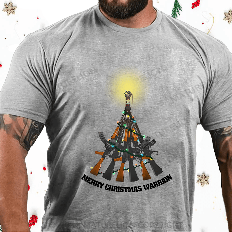 Maturelion Christmas T-Shirt Merry Christmas Warrior Cotton T-Shirt