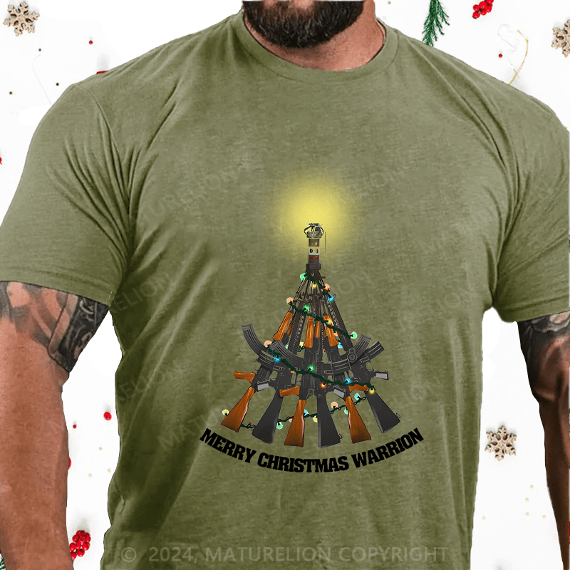 Maturelion Christmas T-Shirt Merry Christmas Warrior Cotton T-Shirt