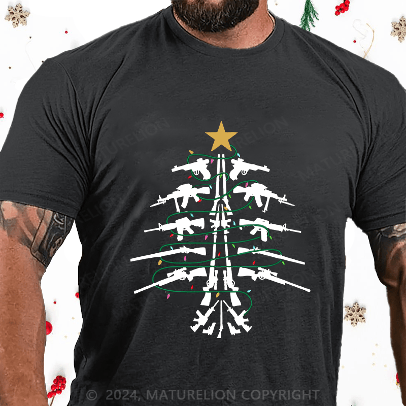 Maturelion Christmas T-Shirt Christmas Tree Firepower Cotton T-Shirt (Free Customization)