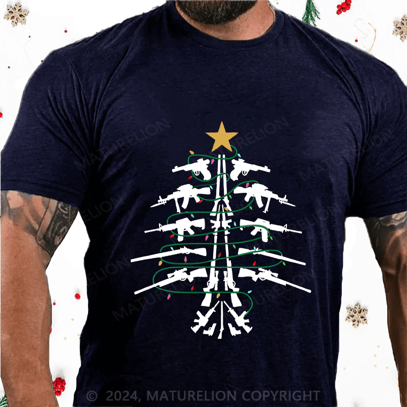 Maturelion Christmas T-Shirt Christmas Tree Firepower Cotton T-Shirt (Free Customization)