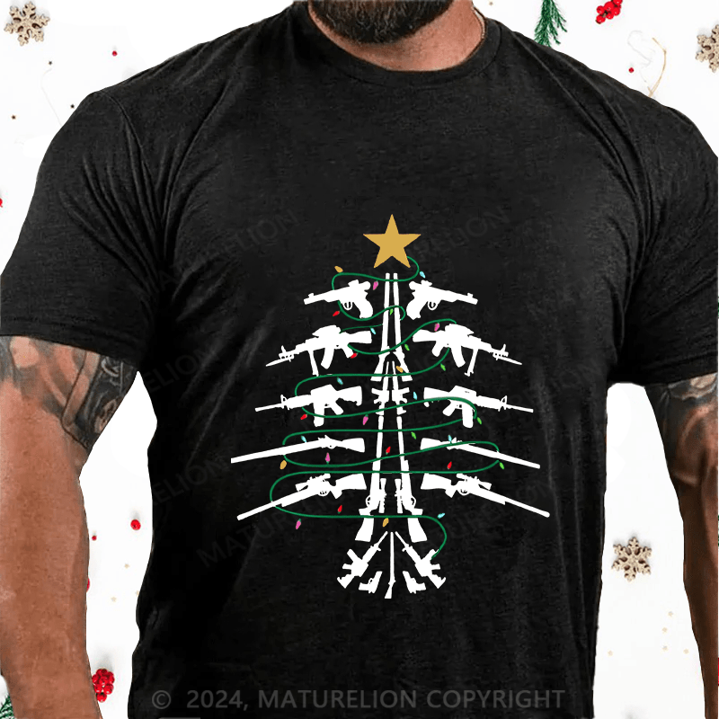 Maturelion Christmas T-Shirt Christmas Tree Firepower Cotton T-Shirt (Free Customization)