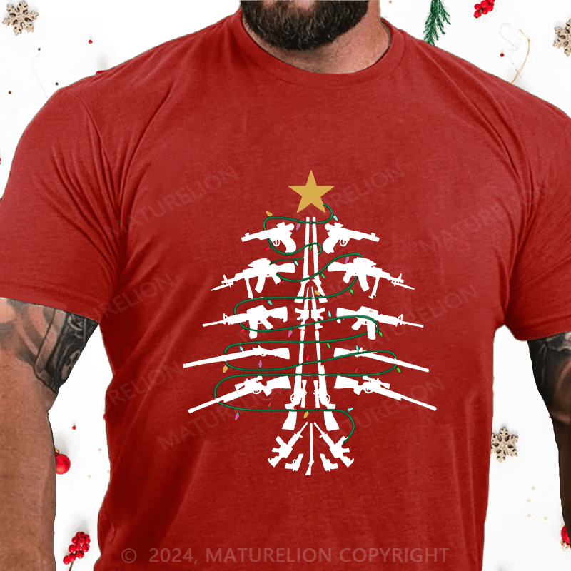 Maturelion Christmas T-Shirt Christmas Tree Firepower Cotton T-Shirt (Free Customization)