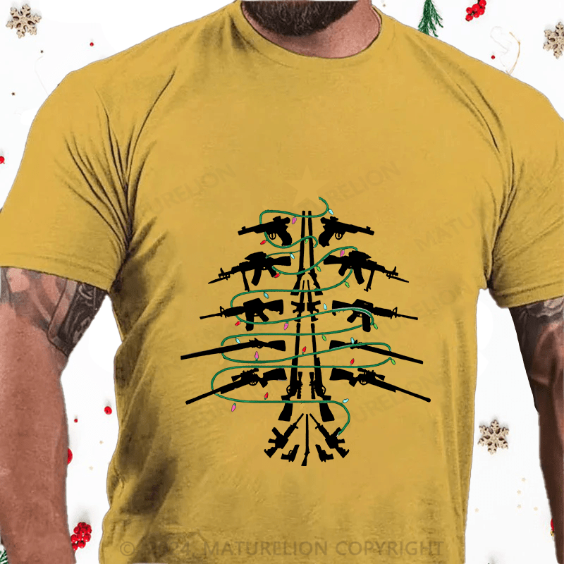 Maturelion Christmas T-Shirt Christmas Tree Firepower Cotton T-Shirt (Free Customization)