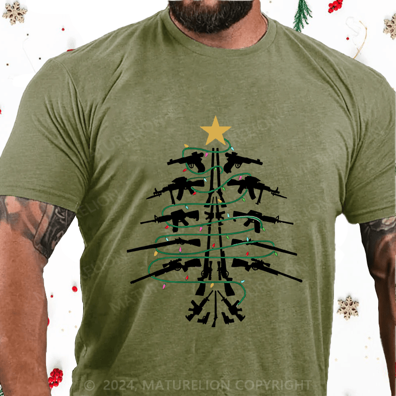 Maturelion Christmas T-Shirt Christmas Tree Firepower Cotton T-Shirt (Free Customization)