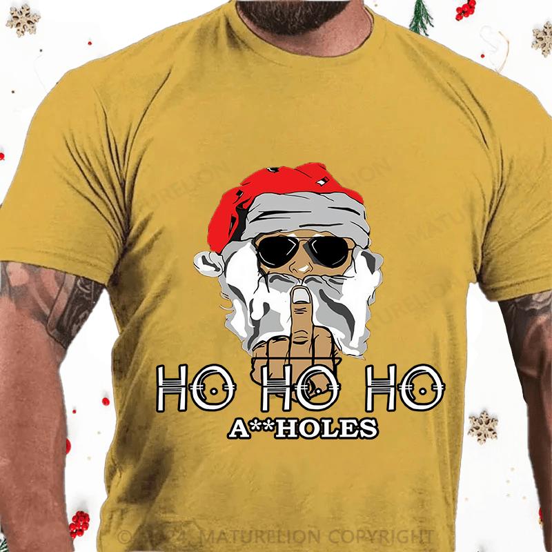 Maturelion Christmas T-Shirt Ho Ho Ho A Holes Cotton T-Shirt