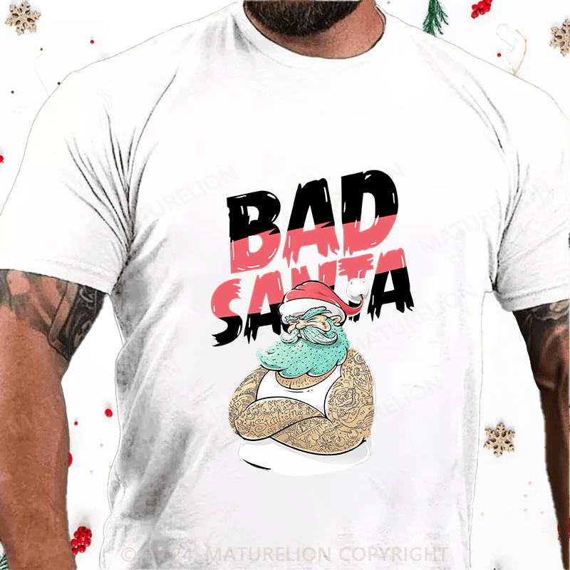 Maturelion Christmas T-Shirt Christmas Tattooed Santa Loves Tattoos Cotton T-Shirt