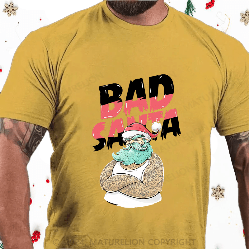 Maturelion Christmas T-Shirt Christmas Tattooed Santa Loves Tattoos Cotton T-Shirt