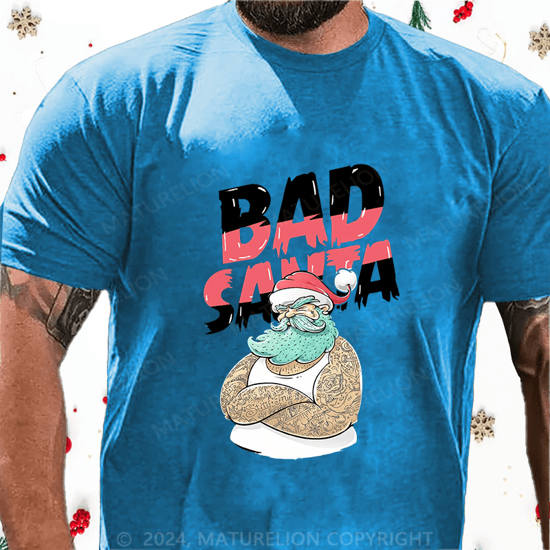 Maturelion Christmas T-Shirt Christmas Tattooed Santa Loves Tattoos Cotton T-Shirt