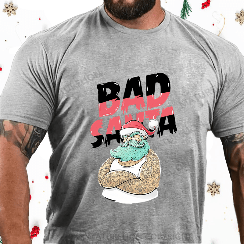 Maturelion Christmas T-Shirt Christmas Tattooed Santa Loves Tattoos Cotton T-Shirt