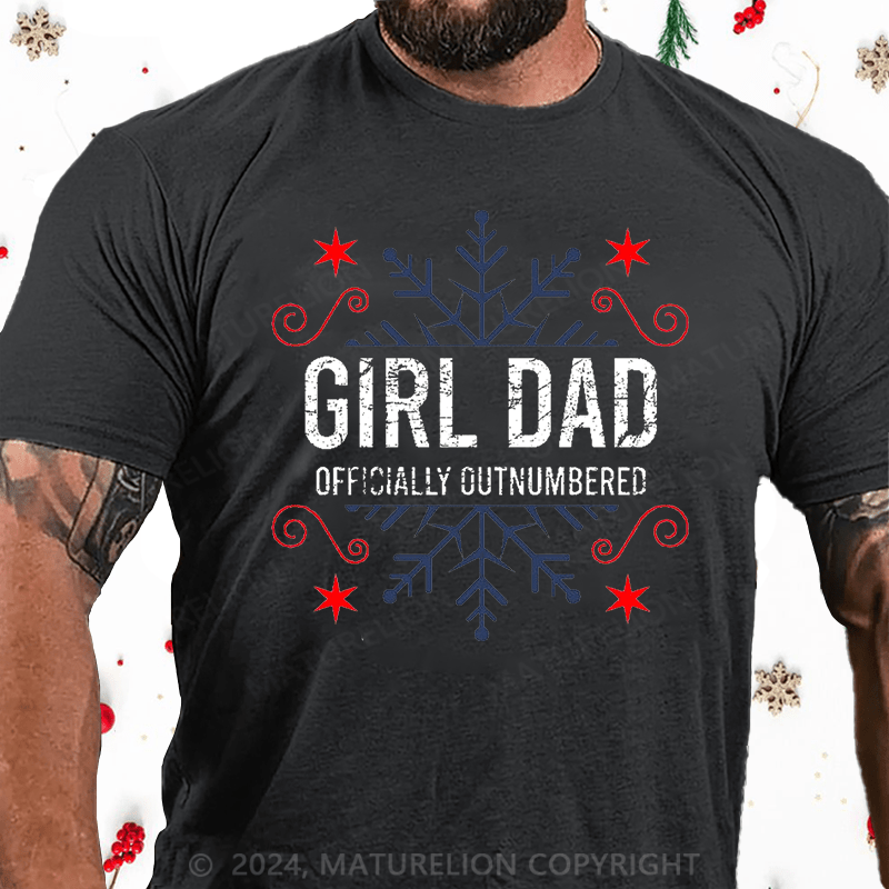 Maturelion Christmas T-Shirt Girl Dad Officially Outnumbered Funny Gift Cotton T-shirt