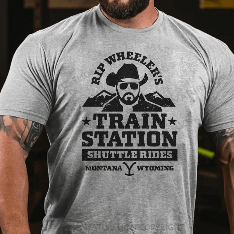 Maturelion Men's T-Shirt Yellowstone Wheelers Train Station T-Shirt
